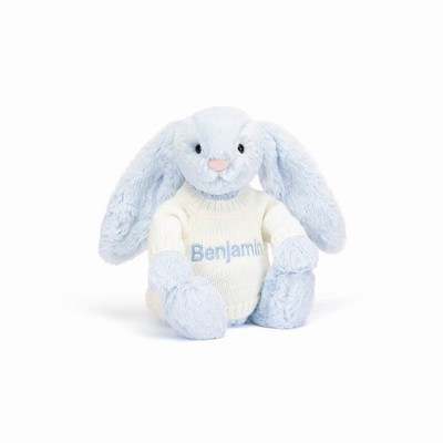 Jellycat Bashful Blue Bunny with Cream Jumper Australia | 273165CPM